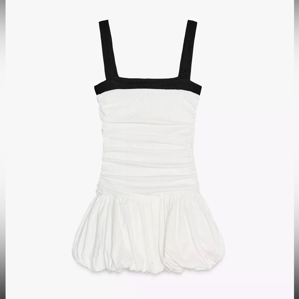 New ZARA Balloon Textured Mini Dress - Picture 4 of 5